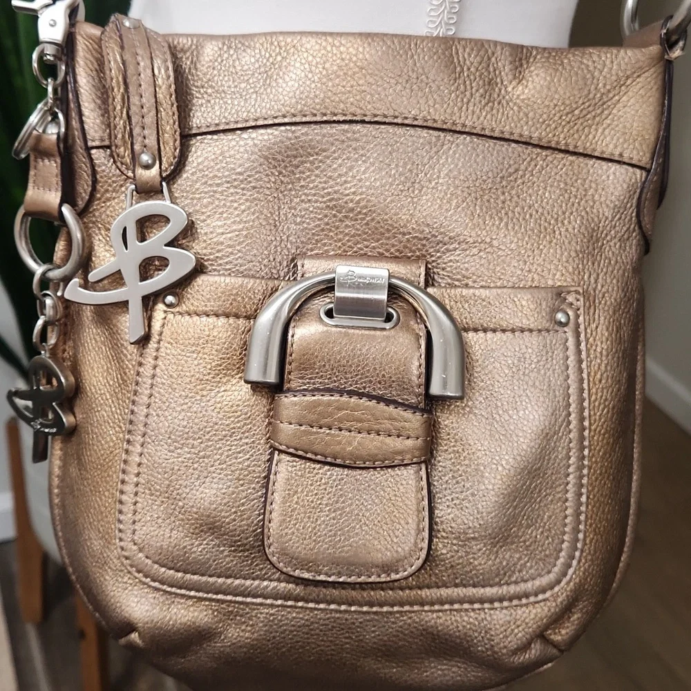B. Makowsky Metallic Bronze Crossbody Pebbled Leather Bag - Picture 2 of 16